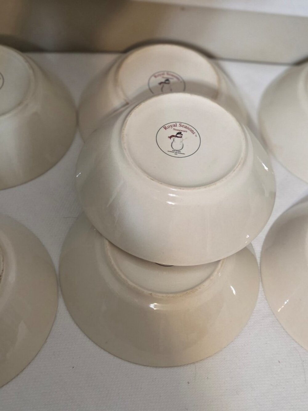7 Pc Royal Seasons Stoneware Snowman Bowls Red Holiday Christmas Winter Gift - Picture 4 of 4